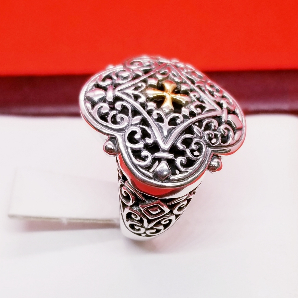 18KT GOLD ACCENT CROSS ORNATE DESIGN PETITE RING - Picture 2 of 5
